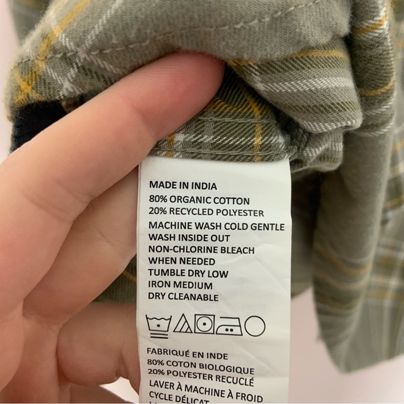 NWT New Prana Green and Yellow Los Feliz Flannel Button Down Shirt in Sage - Picture 5 of 5